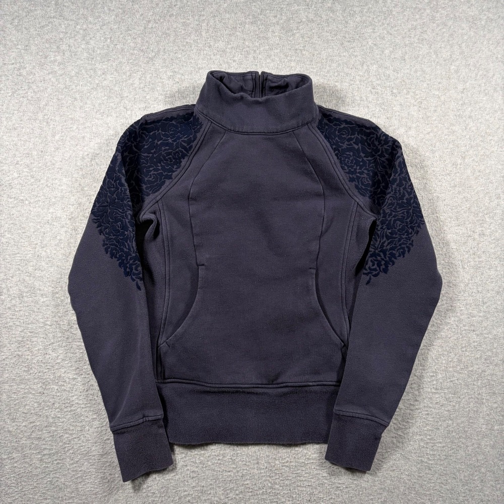 Lululemon Floral Flock Pullover Women Size 2 Midnight Navy Floral Sleeves
